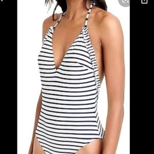 J Crew Ladies Blue White Nautical Stripe Swimsuit